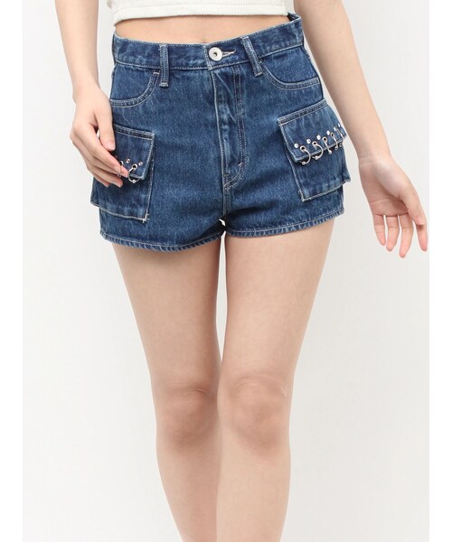 GYDA（ジェイダ）の「ring bijou studsデザインデニムショートパンツ（デニムパンツ・レディース・ブルー/アイスブルー・S/M）」の6枚目の写真