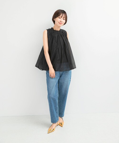 URBAN RESEARCH ROSSO（アーバンリサーチロッソ）の「MARILYN MOON　sheer cotton gather blouse（シャツ/ブラウス・レディース・BLACK/GRAY・FREE）」の5枚目の写真