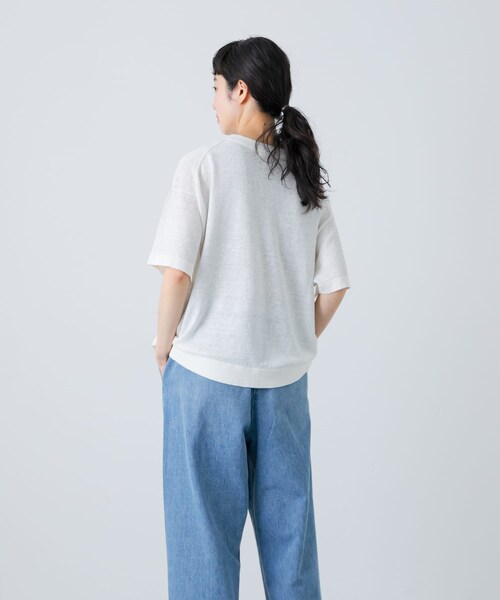 かぐれ（カグレ）の「リネン半袖クルーネックニット（ニット/セーター・レディース・NATURAL/OFF/BLACK・FREE）」の8枚目の写真