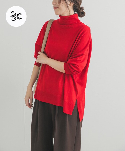 URBAN RESEARCH DOORS（アーバンリサーチドアーズ）の「ウォッシャブルウールタートルネックワイドプルオーバー（ニット/セーター・レディース・杢MOCHA/RED/GREEN/BROWN・M）」の4枚目の写真