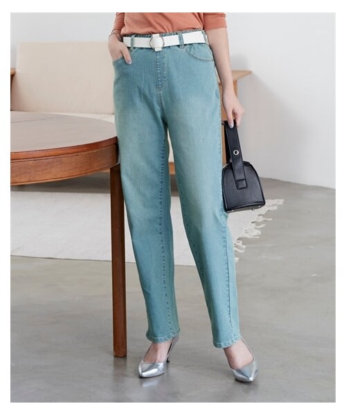 nissen（ニッセン）の「＜大きいサイズ＞超ラクチンデニムゆるストレートデニンスパンツ（ゆったりヒップ）（選べる２レングス)（パンツ・レディース・ユーズドブルー/オーバーダイベージュ/ブラック・L/LL/3L/4L/5L/6L/8L/10L）」の8枚目の写真