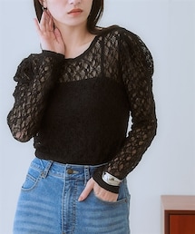 nissen | ボリューム袖カットソーレースシアートップス＜大きいサイズ有＞(Tシャツ/カットソー)