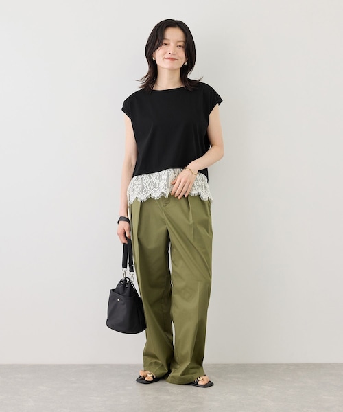 ROPE' PICNIC(ロペピクニック)の「レースドッキングフレンチスリーブトップス/UVカット・接触冷感・汗染み防止(Tシャツ/カットソー・レディース・ブラック/ホワイト/サックス/クリーム・F)」の8枚目の写真