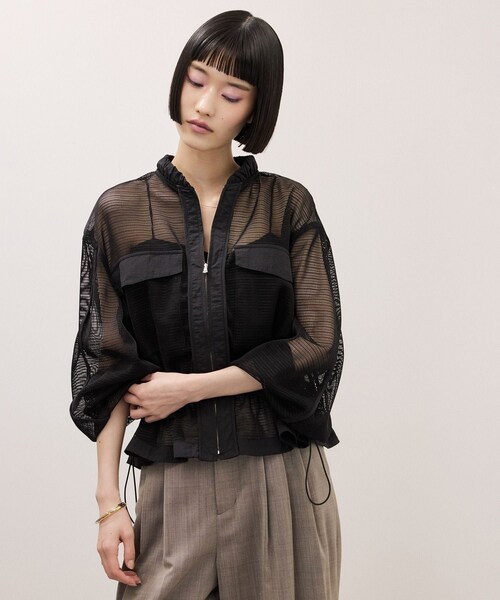 ADAM ET ROPE'（アダムエロペ）の「ドロストメッシュシャツ（シャツ/ブラウス・レディース・ブラック/ホワイト/ダークブラウン・F）」の15枚目の写真