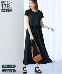 slattgir | 高身長　接触冷感・UVカット２点セット（トップス＋スカート）（トールサイズ）(Tシャツ/カットソー)