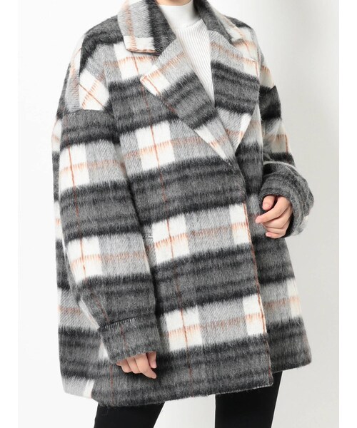 GYDA（ジェイダ）の「BIG CHECKシャギー ショートチェスターコート（その他アウター・レディース・ブラック/ベージュ/グレー・F）」の2枚目の写真