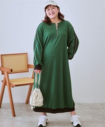 nissen | ＜大きいサイズ＞ロング丈サイドラインジャージワンピース(ワンピース)