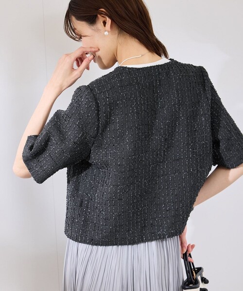ROPE' PICNIC(ロペピクニック)の「【サマー・ツイード】ハーフスリーブジャケット(カーディガン/ボレロ・レディース・チャコール/ライトグレー/ホワイト/ネイビー・38)」の10枚目の写真