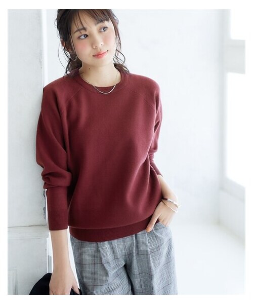 nissen（ニッセン）の「スウェットライクラグランニット（ニット/セーター・レディース・ミルクベージュ/杢グレー/バーガンディー/黒/ロイヤルブルー/グレープ/モカベージュ杢/ネイビー杢/ライラック杢・S/M/L/LL/3L/4L/5L/6L）」の7枚目の写真