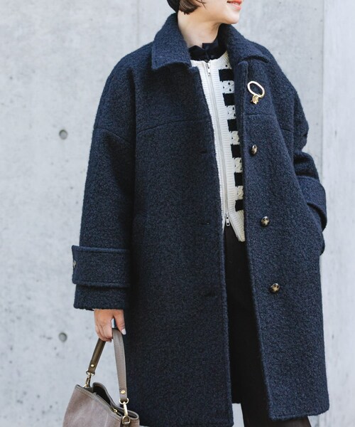 URBAN RESEARCH ROSSO（アーバンリサーチロッソ）の「F by ROSSO　『UR TECH』ブークレステンカラーコート（ステンカラーコート・レディース・BEIGE/NAVY・Free）」の4枚目の写真