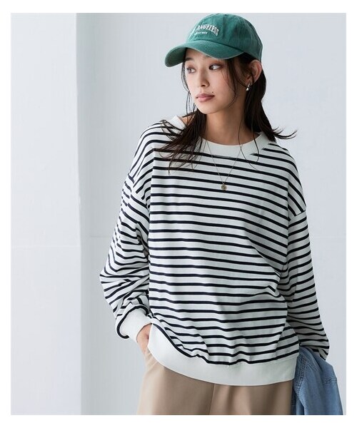 nissen（ニッセン）の「綿１００％スムースゆるシルエットプルオーバー＜大きいサイズ有＞（Tシャツ/カットソー・レディース・黒/ロイヤルブルー/オフホワイト/オフホワイト×ネイビーボーダー・S/M/L/LL/3L/4L/5L/6L/8L/10L）」の20枚目の写真