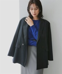 nissen | ストライプ柄ウール調ジャコット（オーバーシルエット）<大きいサイズ有>(ジャケット/アウター)