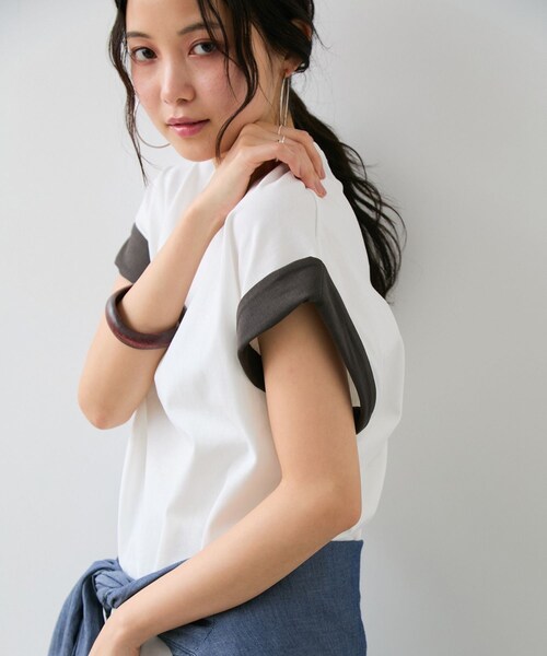 VIS(ビス)の「【WEB限定】天竺袖配色Tシャツ(Tシャツ/カットソー・レディース・ブラック/ライトグレー/オフホワイト・F)」の18枚目の写真
