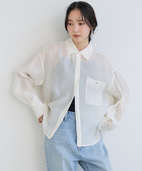 VIS(ビス)の「チェック&シアーオーバーシャツ(シャツ/ブラウス・レディース・ブラック系/ホワイト系/キナリ・F)」の2枚目の写真