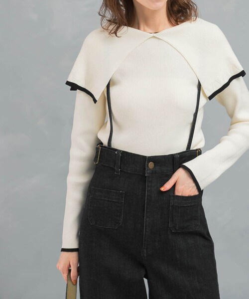 URBAN RESEARCH ROSSO（アーバンリサーチロッソ）の「2wayネックバイカラーケープニット（ニット/セーター・レディース・OFF/BEIGE/BLACK・FREE）」の5枚目の写真