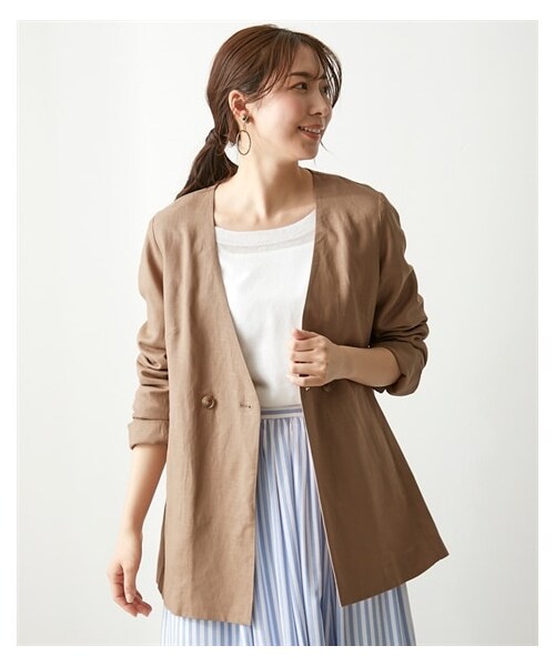 nissen（ニッセン）の「レーヨン麻ジャケット【OtonaSMILE】（ノーカラージャケット・レディース・モカブラウン/チャコールグレー/アイボリー・M/L/LL/3L/4L/5L）」の14枚目の写真