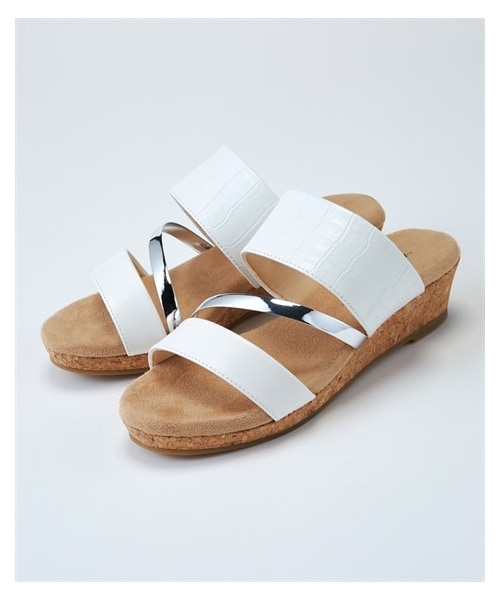 nissen（ニッセン）の「【ゆったり幅広】ふわふわなクッションのクロコ型押しメタリックラインウェッジサンダル（低反発中敷）（ワイズ４Ｅ）（サンダル・メンズ・黒/オーク/ホワイト/ブラウン/ゴールド・M=23.0~23.5cm/4E/L=24.0~24.5cm/4E/LL=25.0~25.5cm/4E/3L=26.0~26.5cm/4E）」の4枚目の写真