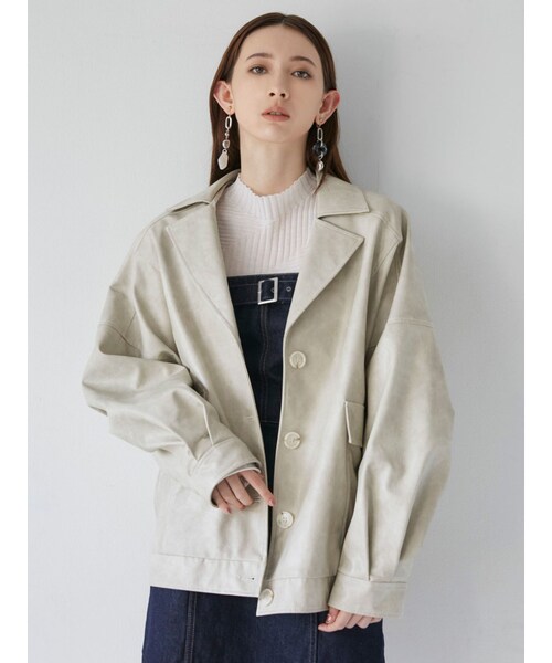 MURUA（ムルーア）の「フェイクレザーミドルジャケット（ライダースジャケット・レディース・アイボリー/ダークグレー/ブラウン・F）」の3枚目の写真