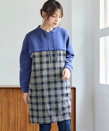 nissen | 裏起毛チェック切替立ち衿ゆるチュニック(チュニック)