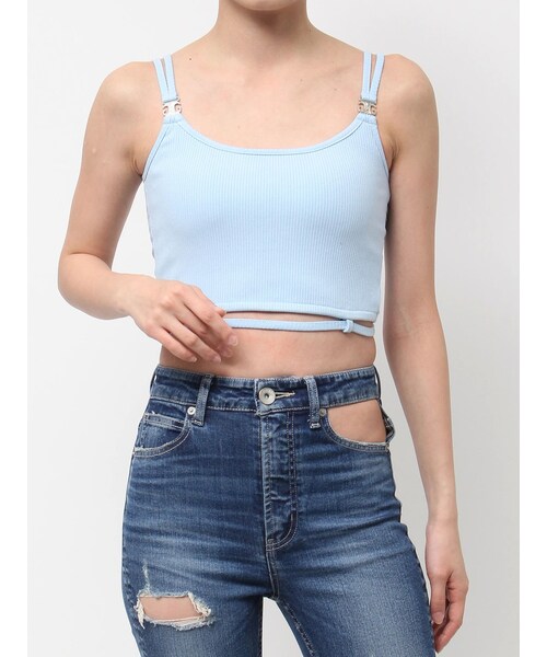 GYDA（ジェイダ）の「Symmetry GYDAウエストバインダービスチェ（ニット/セーター・レディース・オフホワイト/ブラック/ピンク/スカイブルー/パープル・F）」の3枚目の写真