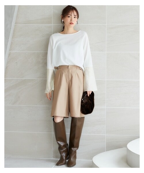 nissen（ニッセン）の「大きいサイズ　オトナシルエットのハーフパンツ　miclat（パンツ・レディース・ベージュ/黒・L/LL/3L/4L/5L/6L/8L/10L）」の15枚目の写真