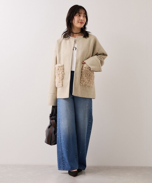 VIS（ビス）の「【WEB限定】ボアポケットノーカラーコート（その他アウター・レディース・チャコール/キナリ/ダークブラウン・F）」の14枚目の写真