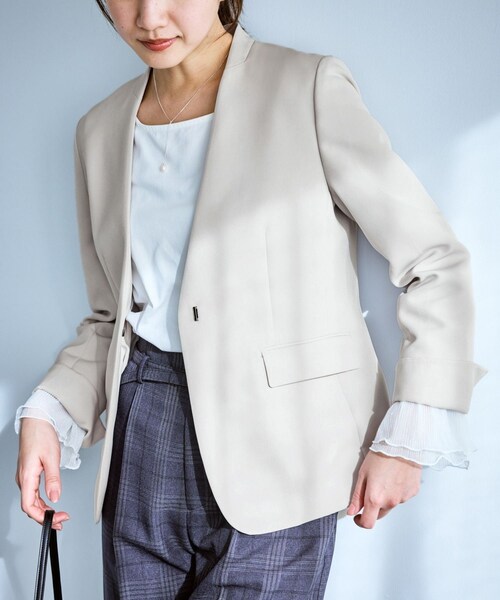 ROPE' PICNIC（ロペピクニック）の「360°ウルトラストレッチ ノーカラージャケット/UVカット・花粉ガード・入卒式・セットアップ対応（ノーカラージャケット・レディース・ブラック/グレー系/ベージュ系/ネイビー・L/M/S/XL/XS）」の21枚目の写真