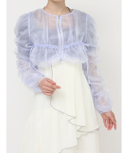 RESEXXY（リゼクシー）の「ギャザークロップドシアーブルゾン（ブルゾン・レディース・ホワイト/ブラック/ブルー・F）」の3枚目の写真