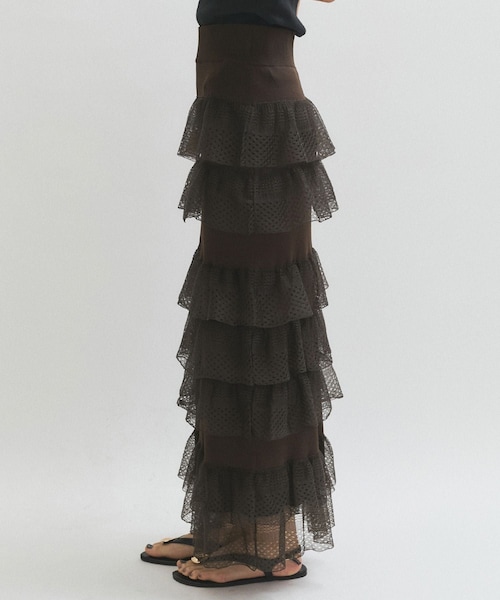 ADAM ET ROPE'（アダムエロペ）の「シアーフリルスカート（スカート・レディース・ブラック/ホワイト/ダークブラウン・F）」の19枚目の写真