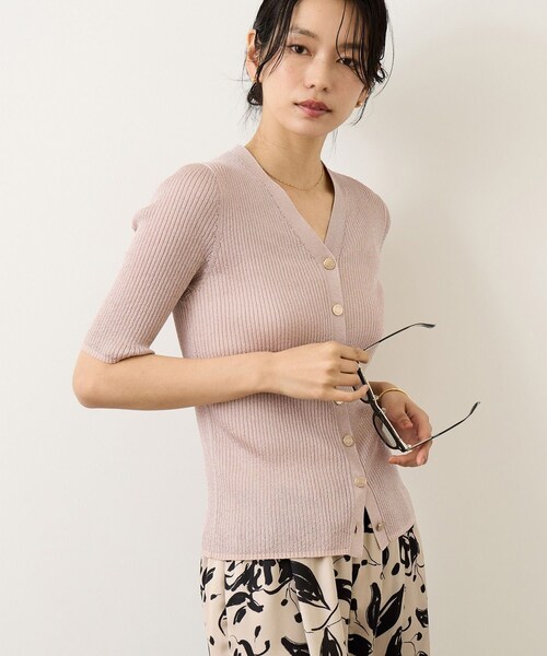 ROPE'（ロペ）の「シアーラメワイドリブ5分袖カーディガン/イージーケア（カーディガン/ボレロ・レディース・ライトグレー/ベージュ/ネイビー/ピンク・F）」の14枚目の写真