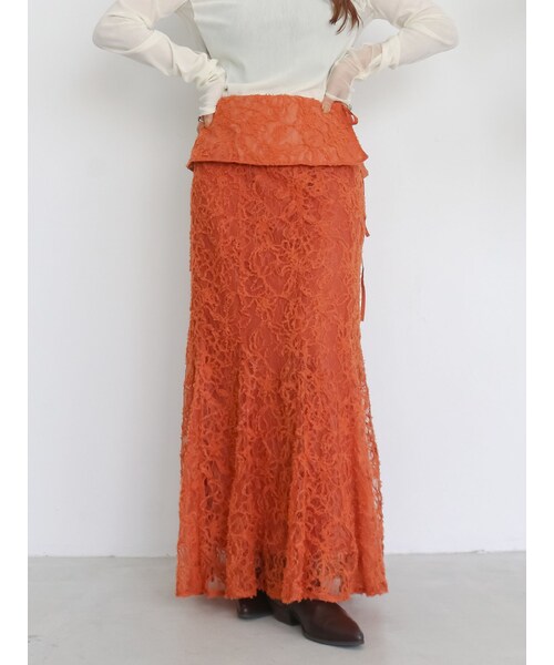 Ungrid（アングリッド）の「起毛レースマーメイドスカート（スカート・レディース・オフホワイト/ブラック/オレンジ・F）」の3枚目の写真