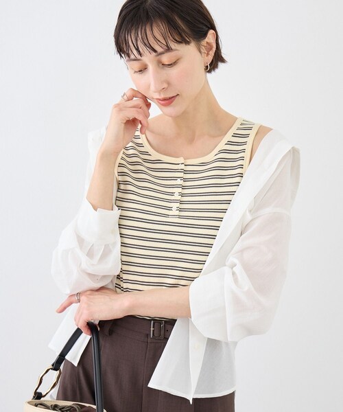 ROPE' PICNIC（ロペピクニック）の「マルチボーダーヘンリーネックタンクトップ（タンクトップ・レディース・キナリ系/ブラウン/サックス・F）」の8枚目の写真