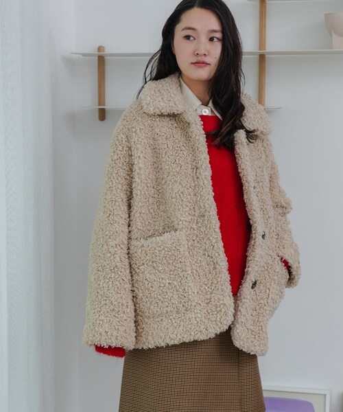 URBAN RESEARCH（アーバンリサーチ）の「ECOPELカーリーファーコート（テーラードジャケット・レディース・IVORY/D.BROWN・FREE）」の7枚目の写真