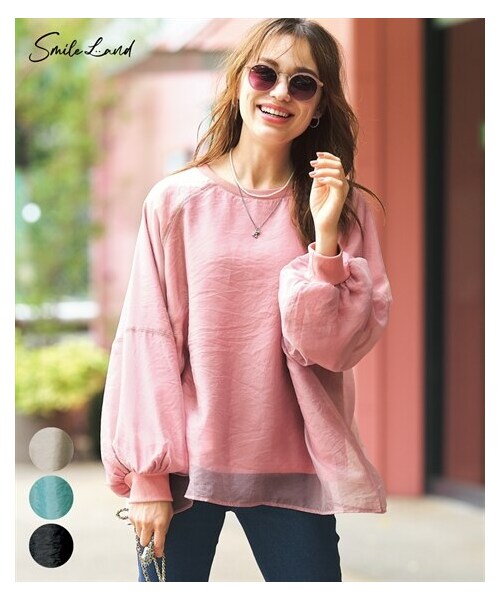 nissen（ニッセン）の「大きいサイズ  ゆるシルエットシア―コンビスウェットトップス（Tシャツ/カットソー・レディース・ターコイズ/ライトグレー/黒/ピンク・L/LL/3L/4L/5L/6L/8L/10L）」の3枚目の写真