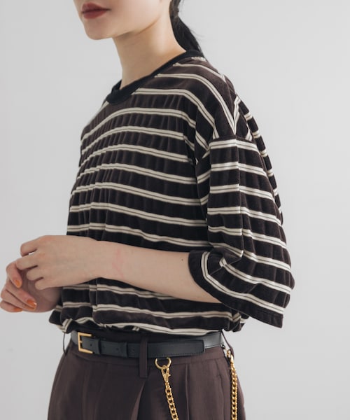 URBAN RESEARCH（アーバンリサーチ）の「ベロアボーダーカットソー（Tシャツ/カットソー・レディース・BEIGE/DARK BROWN・FREE）」の5枚目の写真