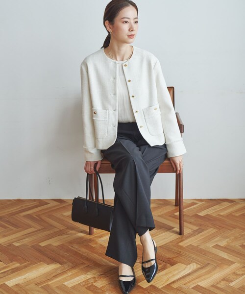 URBAN RESEARCH（アーバンリサーチ）の「ノーカラーツイードジャケット（ノーカラージャケット・レディース・OFF WHITE/BLACK MIX・Free）」の4枚目の写真