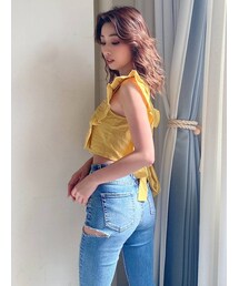 GYDA | BACK HEMリボンラッフルスリーブレスブラウス(シャツ/ブラウス)