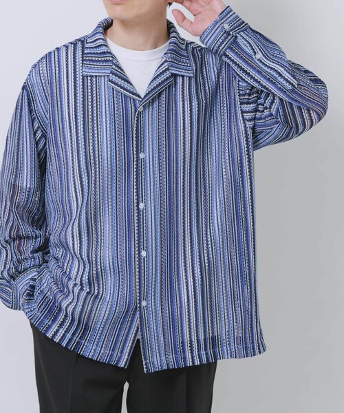 ITEMS URBANRESEARCH(アイテムズ アーバンリサーチ)の「マルチストライプレースオープンカラーシャツ(シャツ/ブラウス・メンズ・BLU/BLK/GRN・M/L)」の22枚目の写真