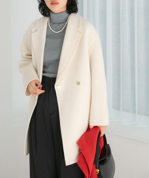 URBAN RESEARCH ROSSO（アーバンリサーチロッソ）の「ウールカシミヤリバーチェスターコート（チェスターコート・レディース・WHITE/BEIGE/NAVY・FREE）」の7枚目の写真