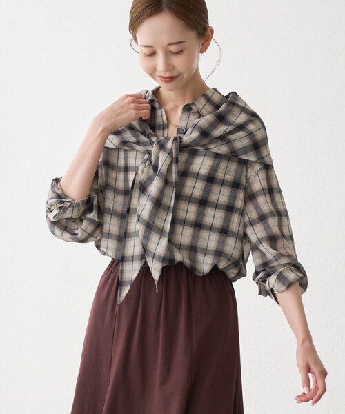 ROPE' PICNIC(ロペピクニック)の「シアーマドラスチェックボイルスカーフ(バンダナ/スカーフ・レディース・ブラック/オフホワイト/ラベンダー・F)」の21枚目の写真
