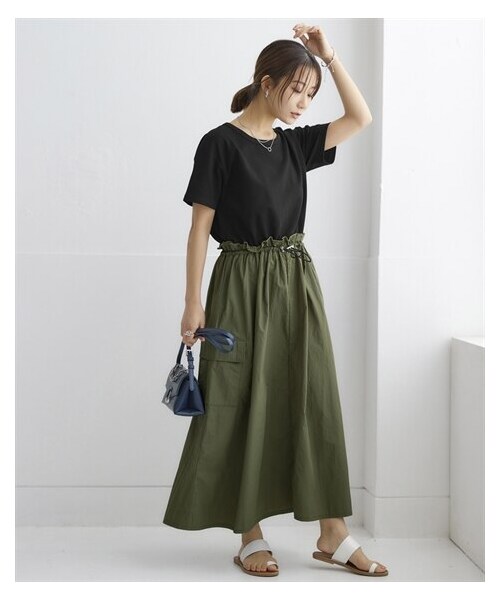 nissen（ニッセン）の「ワークポケット付異素材使いドッキングワンピース（ワンピース・レディース・モカブラウン×黒/黒×カーキ/オフホワイト×黒・S/M/L/LL/3L/4L/5L/6L）」の8枚目の写真