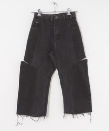 77circa　make four cutback bias slit denim pants