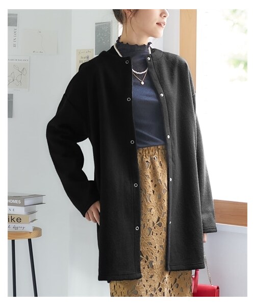 nissen（ニッセン）の「大きいサイズ フェイクスライバーノーカラージャケット（ジャケット/アウター・レディース・ソフトターコイズ/モカ/黒/アイボリー・L~LL相当/3L~4L相当/5L~6L相当/8L相当/10L相当）」の12枚目の写真