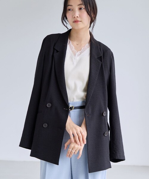VIS（ビス）の「レーストリムVネックTシャツ/汗ジミ加工（Tシャツ/カットソー・レディース・ブラック/ライトグレー/オフホワイト・F）」の21枚目の写真