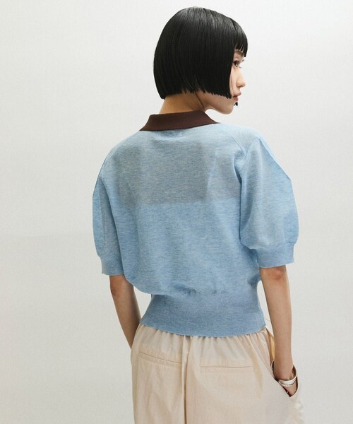 ADAM ET ROPE'(アダムエロペ)の「【定番】ラミーニットポロシャツ(ポロシャツ・レディース・キナリ/ダークブラウン系/サックス・F)」の14枚目の写真