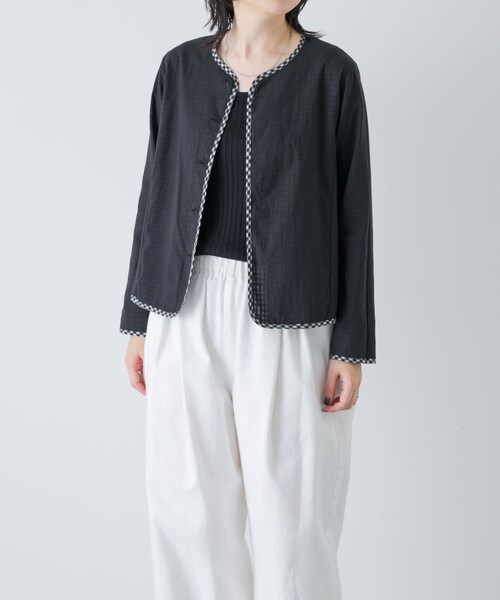 かぐれ(カグレ)の「Yoli GINGHAM REVERSIBLE JACKET(ノーカラージャケット・レディース・BLACKBLACK・1)」の9枚目の写真