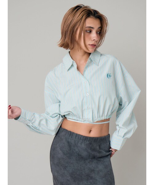 EVRIS（エヴリス）の「リボンデザインショートストライプシャツ（シャツ/ブラウス・レディース・イエロー/グリーン/ホワイト/ピンク・F）」の21枚目の写真