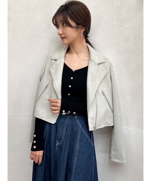 dazzlin（ダズリン）の「パステルコンパクトライダースジャケット（ライダースジャケット・レディース・グリーン/ラベンダー/アイボリー・F）」の2枚目の写真