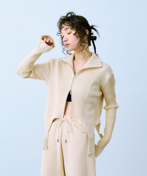 THE GOODLAND MARKET（ザグッドランドマーケット）の「cwtch　COTTON KNIT ZIPTOPS（カーディガン/ボレロ・レディース・IVORY/NAVY/ORANGE・FREE）」の5枚目の写真