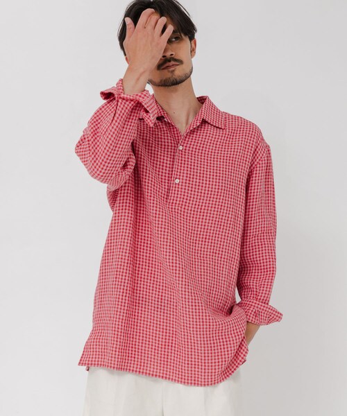 URBAN RESEARCH（アーバンリサーチ）の「『別注』Cale×URBAN RESEARCH　ギンガムチェックシャツ（シャツ/ブラウス・メンズ・PINK×RED・3/4）」の4枚目の写真